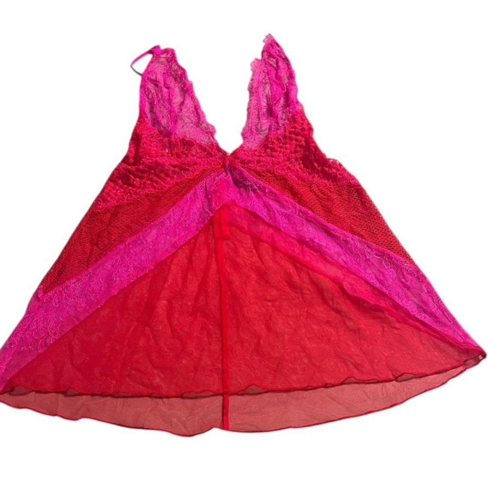 Victoria’s Secret Red Pink Lace Babydoll Sheer Lingerie Coquette Romantic Fairy